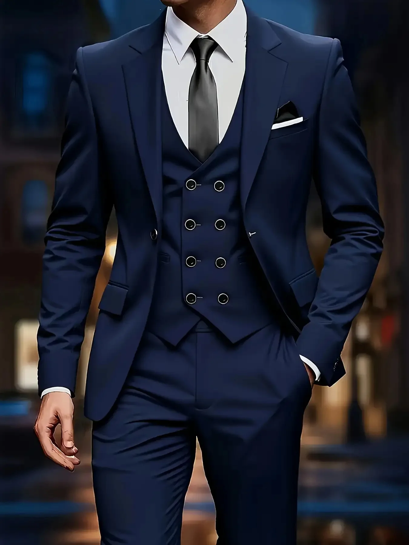 

Modern Business Men's Suit Single Breasted Notch Lapel Solid with Double Breasted Vest Elegant Office Party Wedding