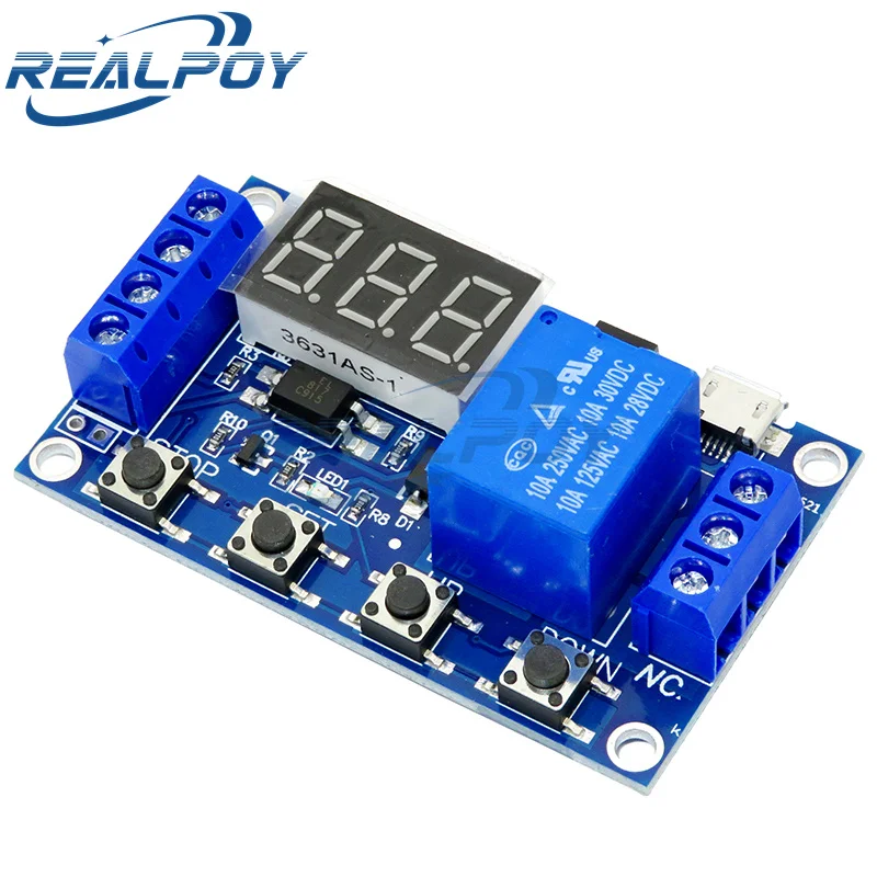 1 Channel 5V Relay 6-30V Relay Module OFF/ON Switch Trigger Time Delay Circuit Timer Cycle 999 minutes Adjustable XY-J02