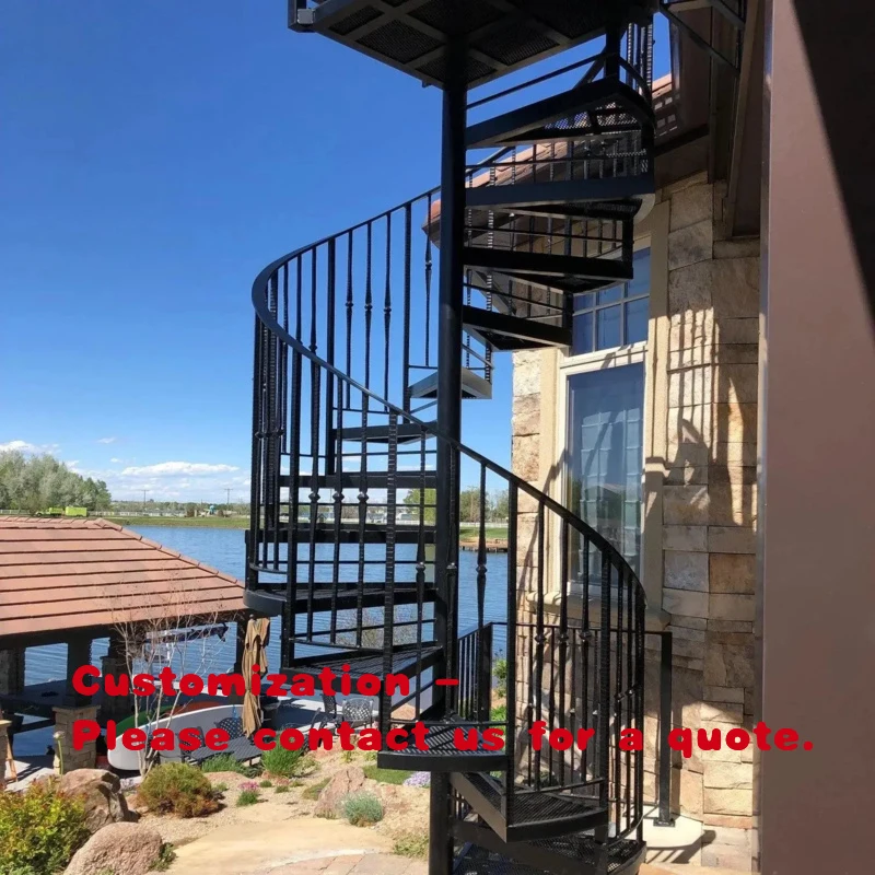 custom.Outdoor Staircase Fire Resistant Carbon Steel Structure Elegant Design Modern Homes and Commercial Projects