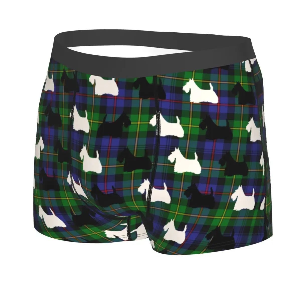 Custom Blue Green Tartan Scottish Terrier Plaid Underwear Male Printed Scottie Dog Boxer Shorts Panties Briefs Soft Underpants