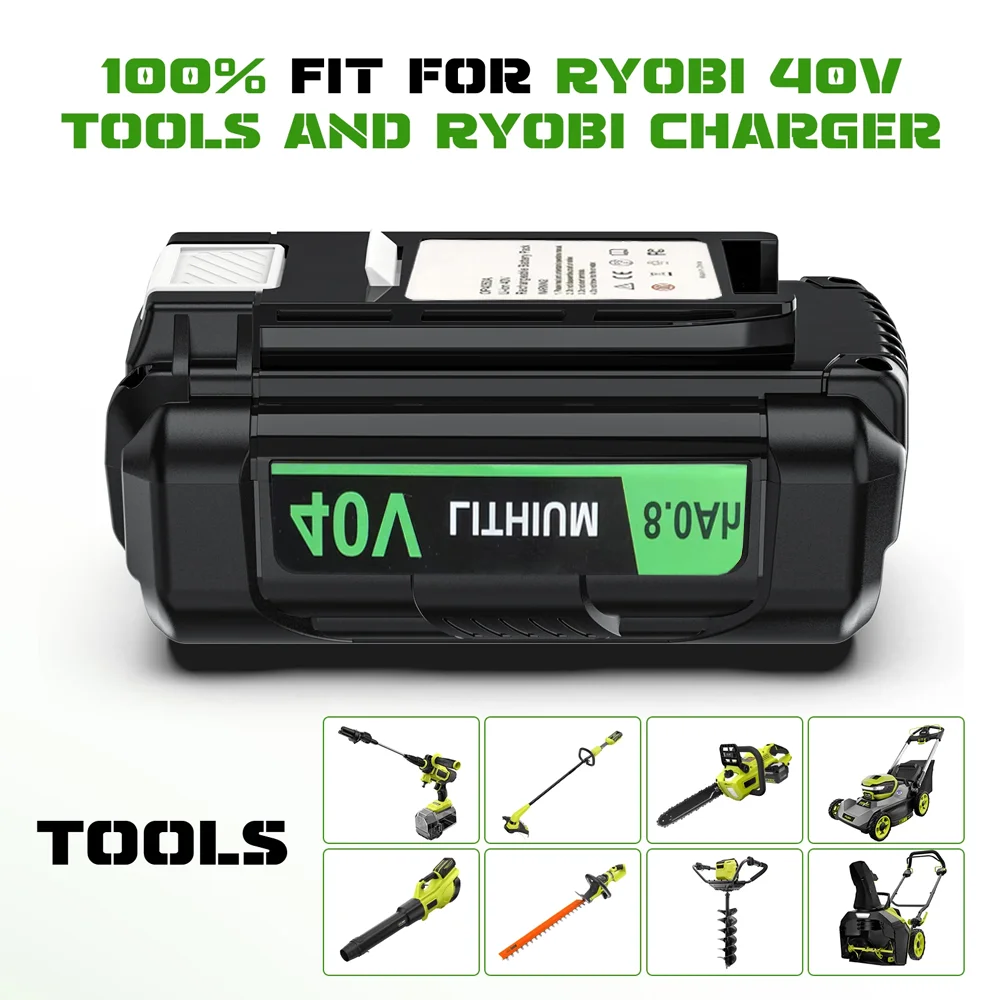 for Ryobi 8.0Ah 40V Li-Ion Rechargeable Battery 40V Cordless Power Tools Battery OP4040 OP40501 OP4050 OP4060A RY40502 RY40200