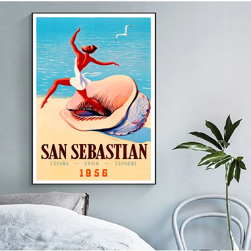 Spain Madrid San Sebastain Travel Canvas Painting Vintage Wall Kraft Posters Coated Wall Stickers Home Decorative Pictures Gift