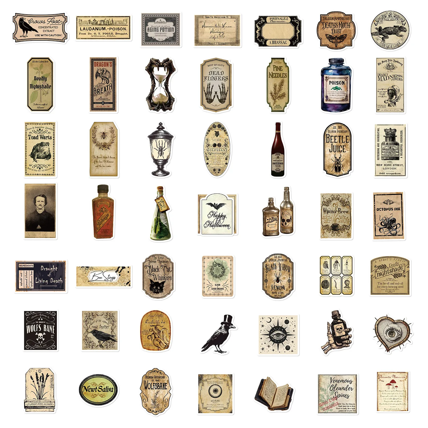 Etiquetas adhesivas para botellas de poción Vintage de Halloween, calcomanías góticas de terror Retro, maleta, álbum de recortes, pegatina para portátil, juguete, 10/30/50 Uds.
