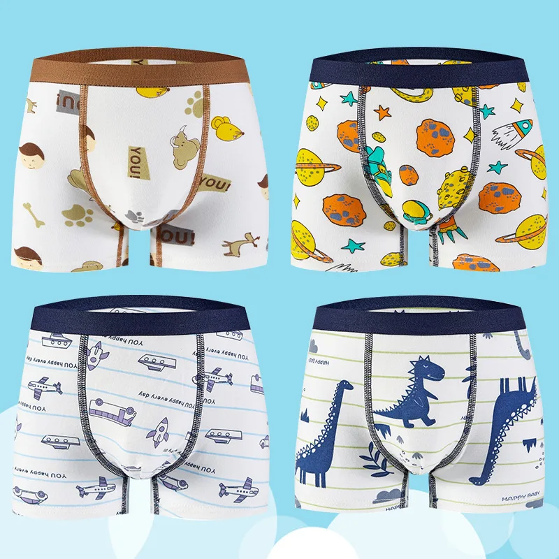 4/8 pcs Boys Boxer Sets Briefs Kids Cotton Underwear Baby Boy Underpants Teenager Cartoon Dinosaur Print Soft Children Panties