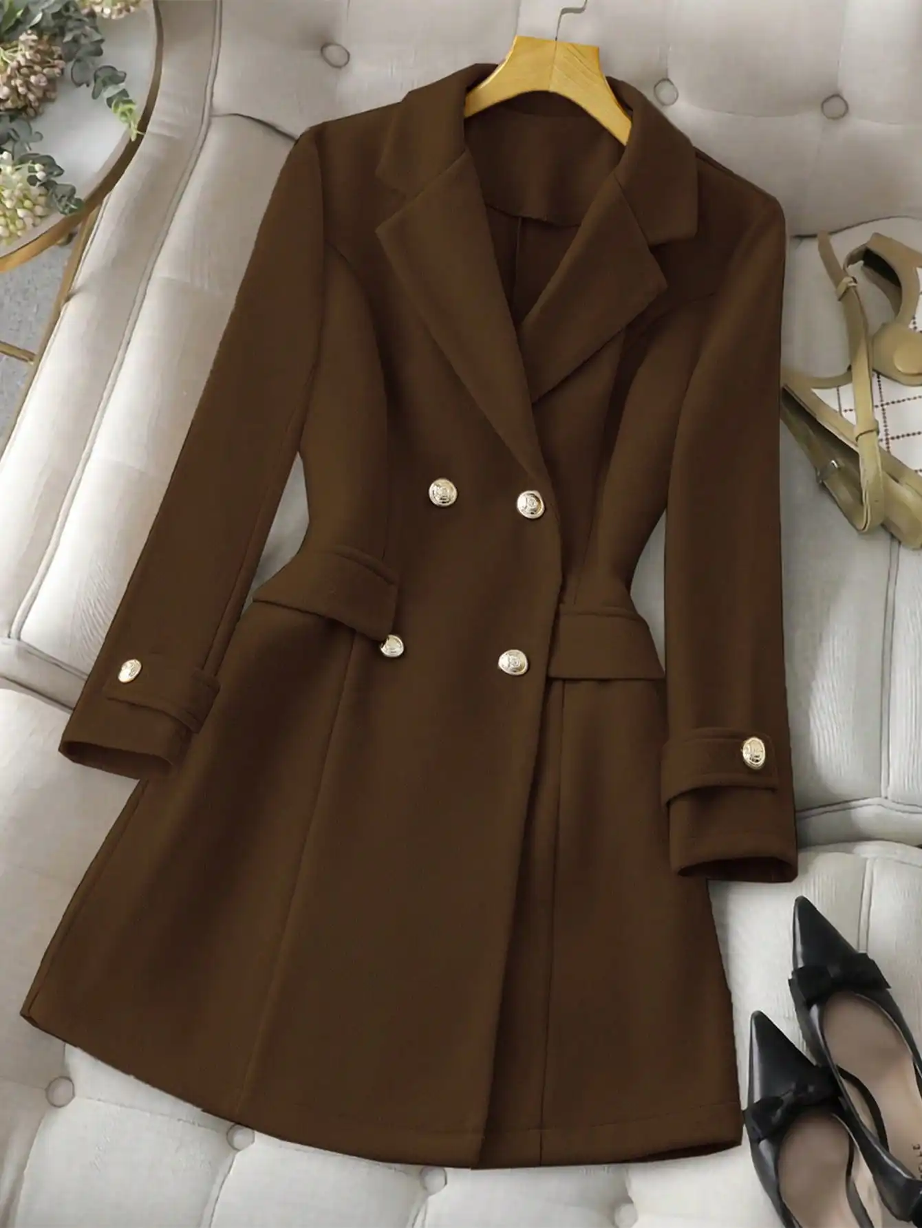 Brown women's wool coat, for work, commuting, office