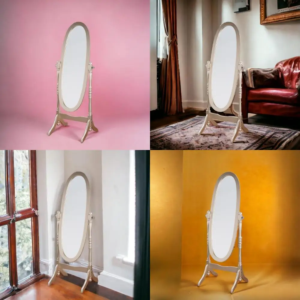 Vintage Style Adjustable Gold Floor Mirror with Stand for Full-Length Viewing and Cheval Design