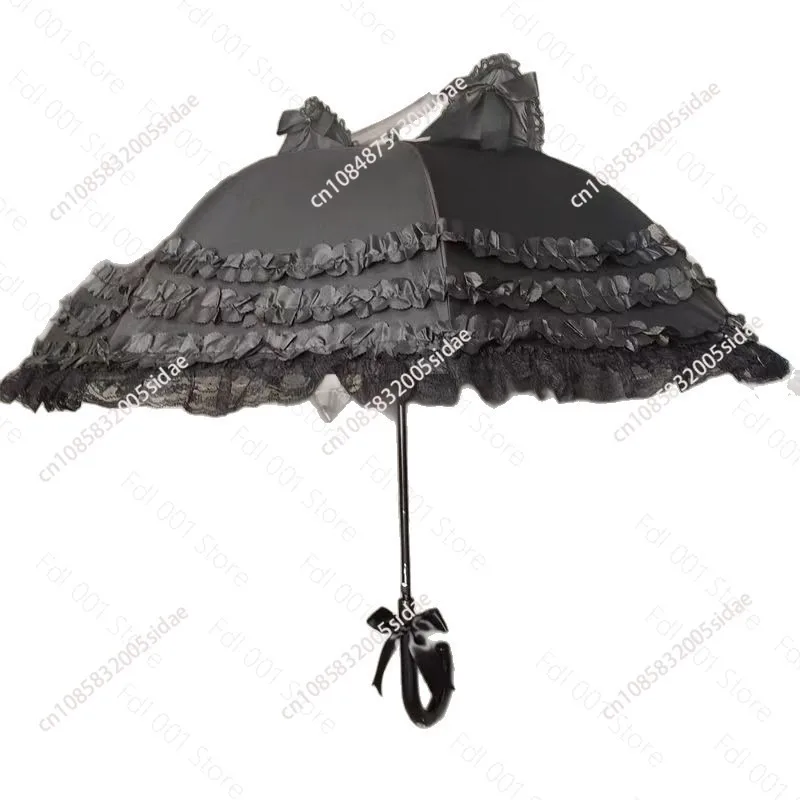 New Black Lace Lolita Style Sun Umbrella Princess Parasol for Women Portable Folding UV Protection Rain Umbrella