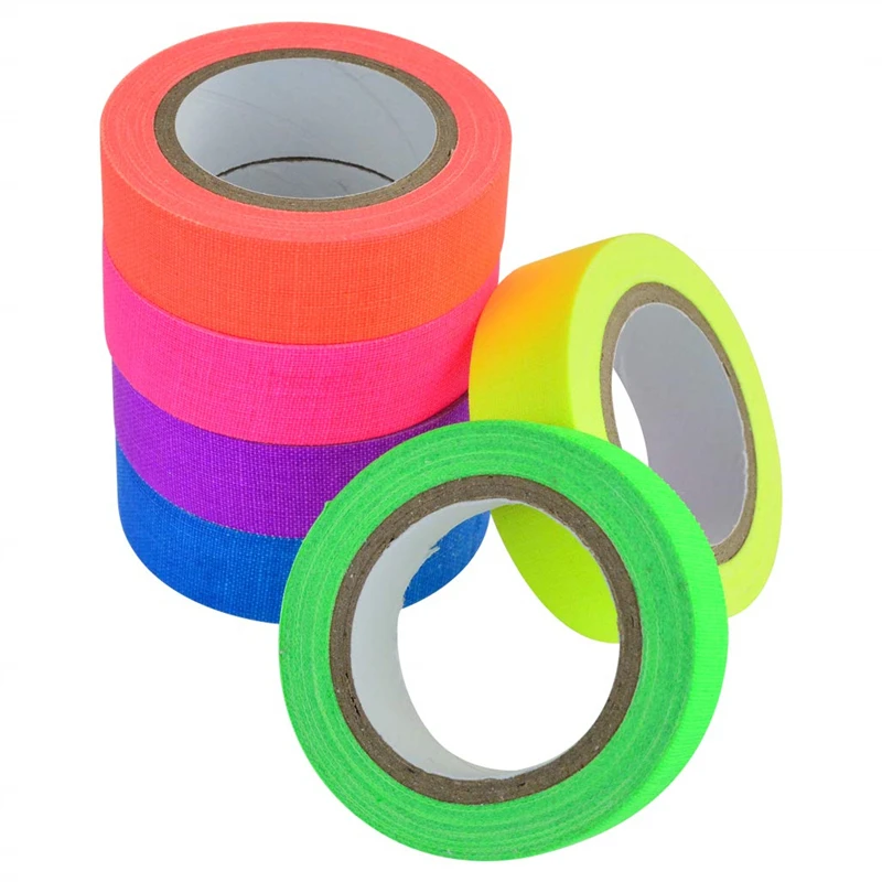 5Meter 6 Colors Neon Gaffer Cloth Tape Fluorescent Rainbow Color Party Non-Reflective Glow in The Dark Tape Under UV Black Light