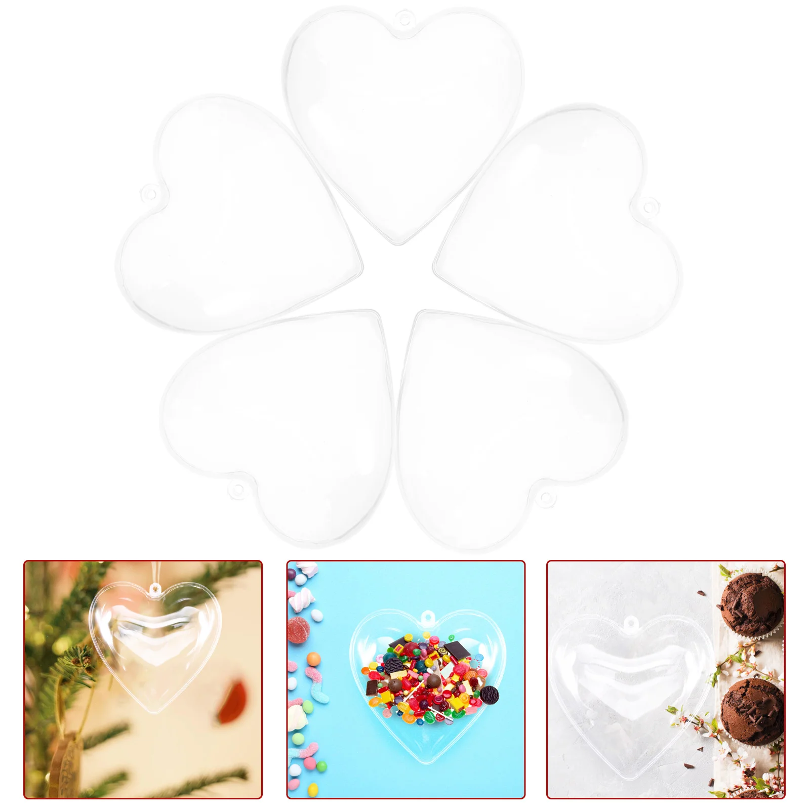 

5pcs Fillable Heart Shaped Ornament Balls Clear Plastic Christmas Wedding Party Decor Candy Boxes Transparent Hanging Diy Bauble