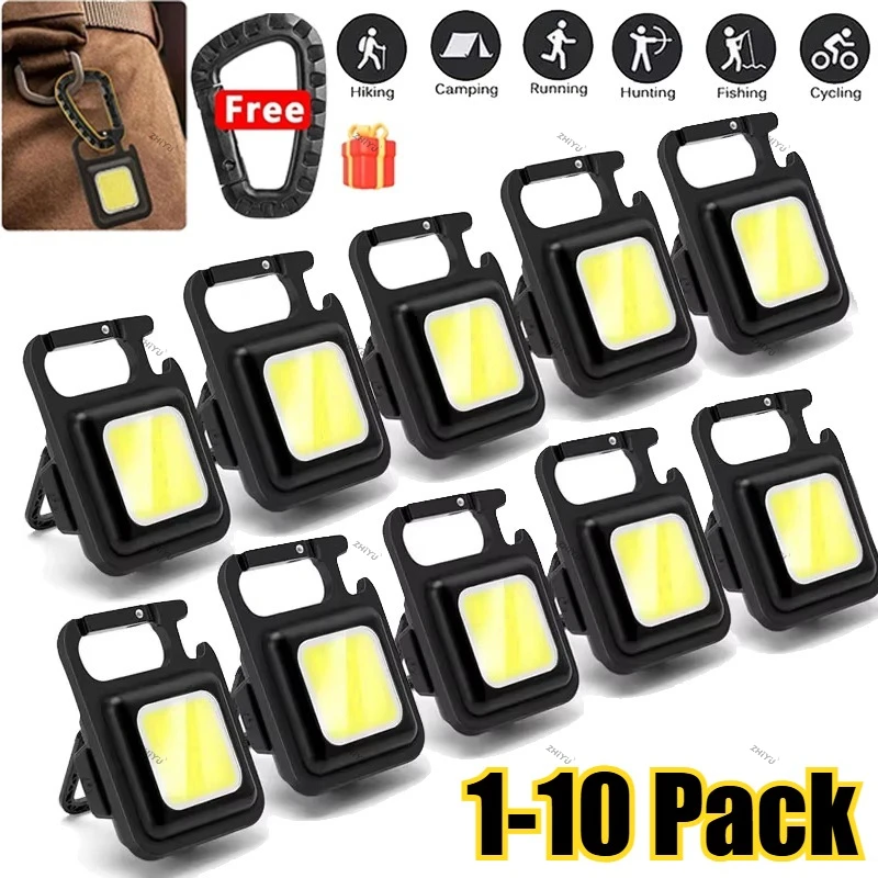 Super Bright Mini COB Keychain Portable light Flashlight Charging Lamp Camping Lights with Magnet 4 Lighting Modes Forwork Light