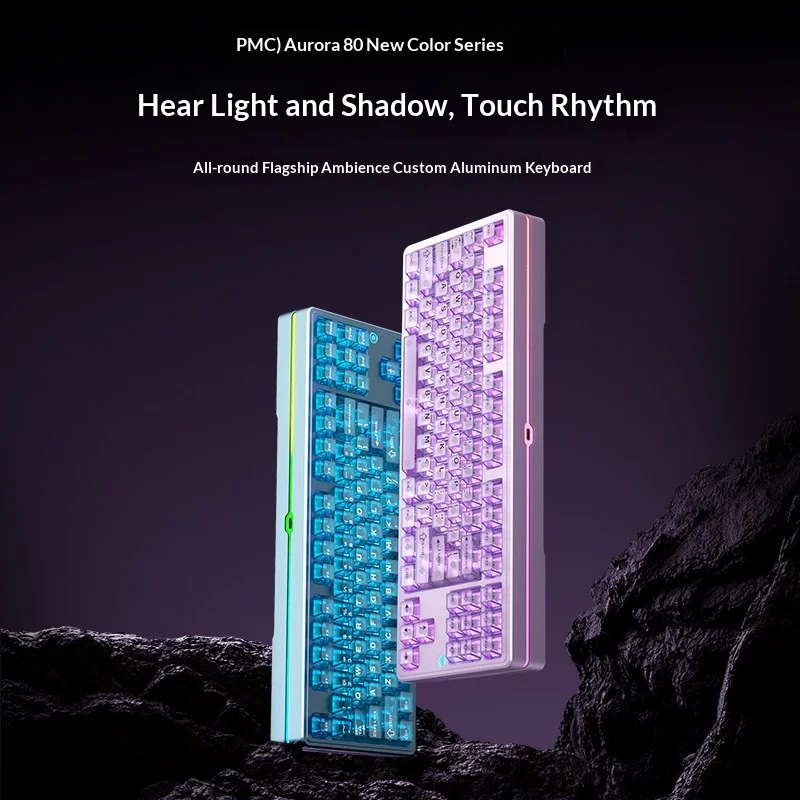 

PMO Aurora 80 Custom Aluminum Mechanical Keyboard 87 Keys 3 Mode Wireless Bluetooth Gaming Esports Rhythm Backlit Side Light Bar