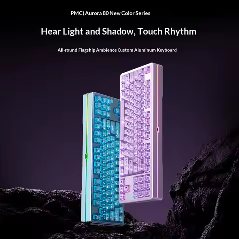 PMO Aurora 80 Custom Aluminum Mechanical Keyboard 87 Keys 3 Mode Wireless Bluetooth Gaming Esports Rhythm Backlit Side Light Bar