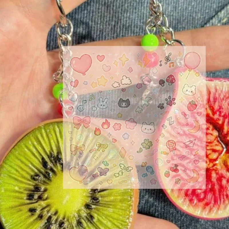 Simulation Fruit Slice Keychain Lovely Mini Fruit Key Holder Pendant Backpack Cute Hanging Decor Car Key Ring For Girls Gift