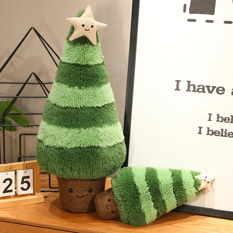 30/60cm dos desenhos animados dois tons árvore de natal brinquedo de pelúcia simulado plantas de pelúcia bonito natal pinho lance travesseiro almofada bonecas decoração de natal