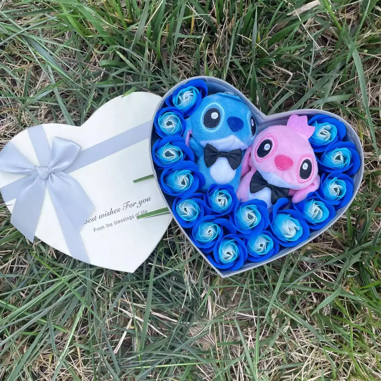 การ์ตูนอะนิเมะ Stitch ตุ๊กตา Plush ตุ๊กตาสัตว์ตุ๊กตาหัวใจของขวัญกล่องวาเลนไทน์คริสต์มาสวันเกิดของขวัญสําเร็จการศึกษา