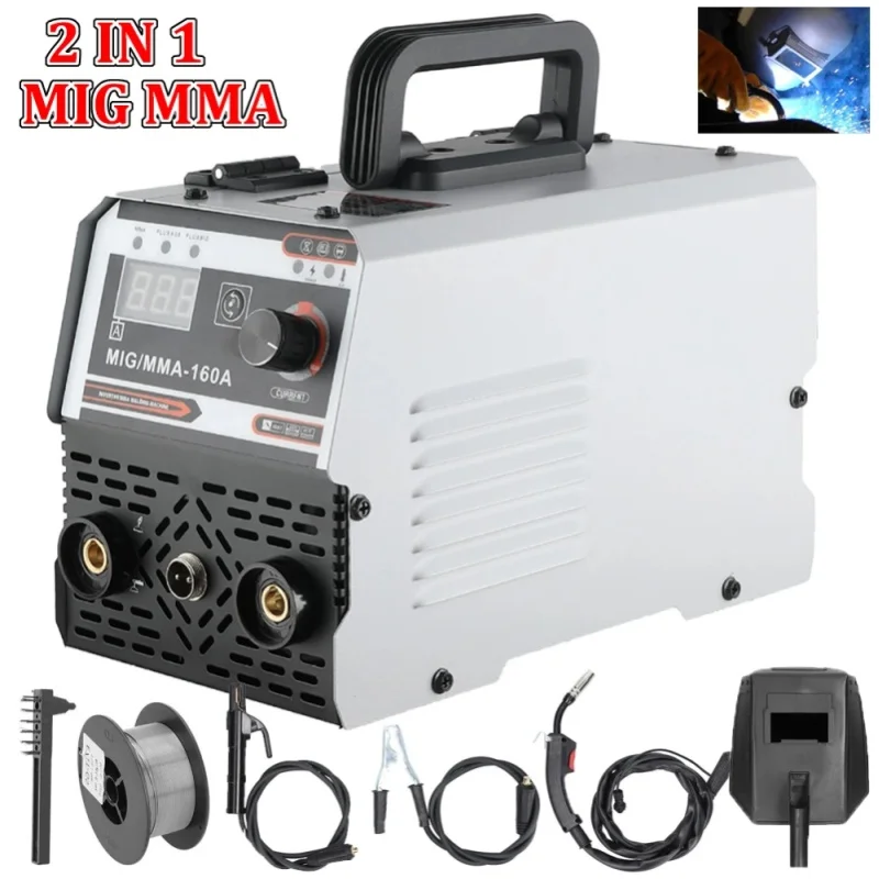 Spawarka elektryczna 2 w 1 MIG MMA IGBT DC Inverter z regulacją prądu, automatycznym podawaniem drutu, spawaniem kontaktowym, spawarką łukową z uchwytem na elektrodę i maską. — 2