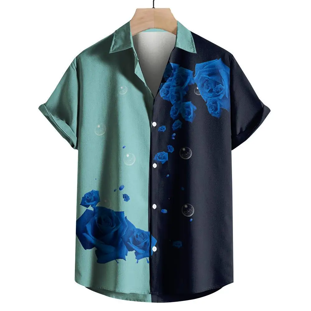 Camisa havaiana casual masculina, manga curta, roupa original de homem, camisas extragrandes, estampada em flores 3D, verão