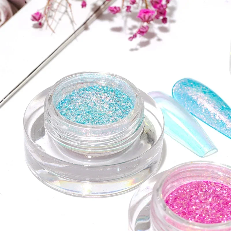 HNDO 8 Colors Aurora Reflective Polarizing Nail Powder for Gel Professional Manicure Nail Art Decoration Sparkle Pigment Glitter