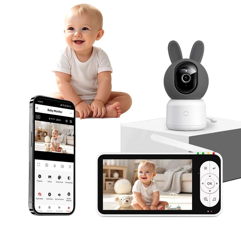 5Inch Tuya APP 720p  WIFI IP Dome Camera PTZ Baby Monitor Intercom Nanny Cam VOX Temperature Monitoring Feeding Plan  Babysitter