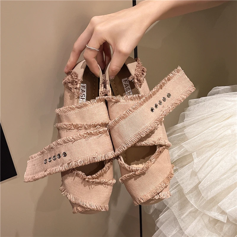 New Women\'s Flats Canvas Fashion Square Toe Shoes Casual Slip-On Genuine Leather  Shoes Women Zapatos De Mujer Single Shoes