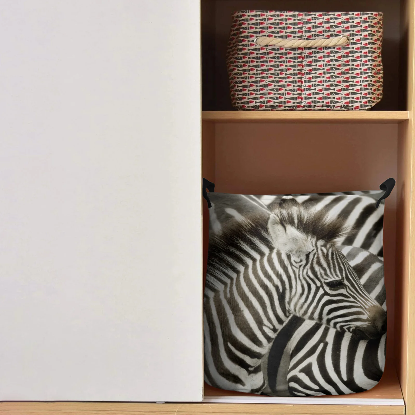 Wild Animal Zebra Dirty Laundry Basket Foldable Round Waterproof Home Organizer Basket Clothing Children Toy Storage Basket