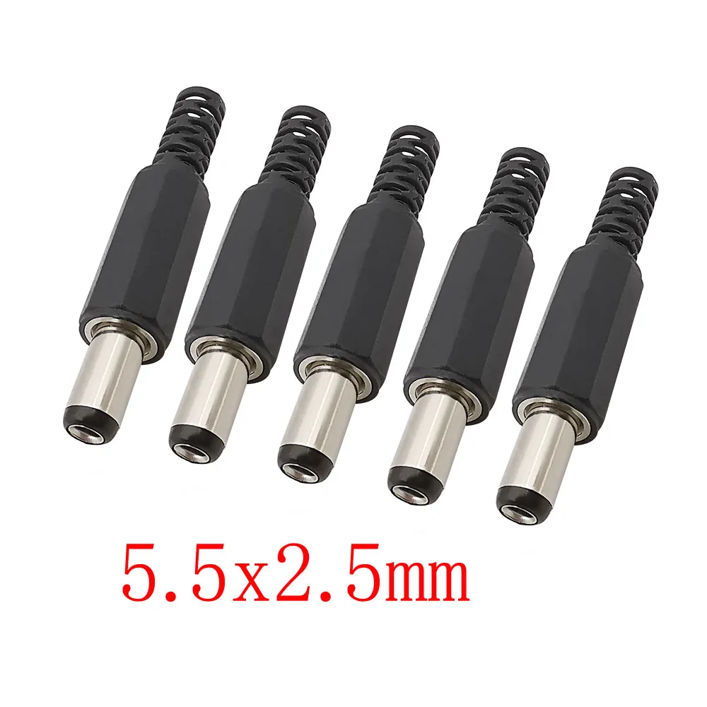 5/10Pcs DC Power Male Plug 5.5mm x 2.5mm Jack Adapter DC Plugs Solder Type Connector 5.5* 2.5mm For DIY Electronics Projects