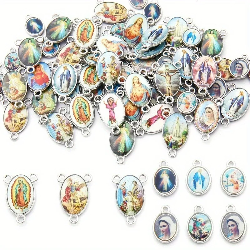 

Mix 20Pcs Jesus Virgin Mary Three Hole Charm Pendant for Diy Jewelry Making Accessories Zinc Alloy Religion Pendant