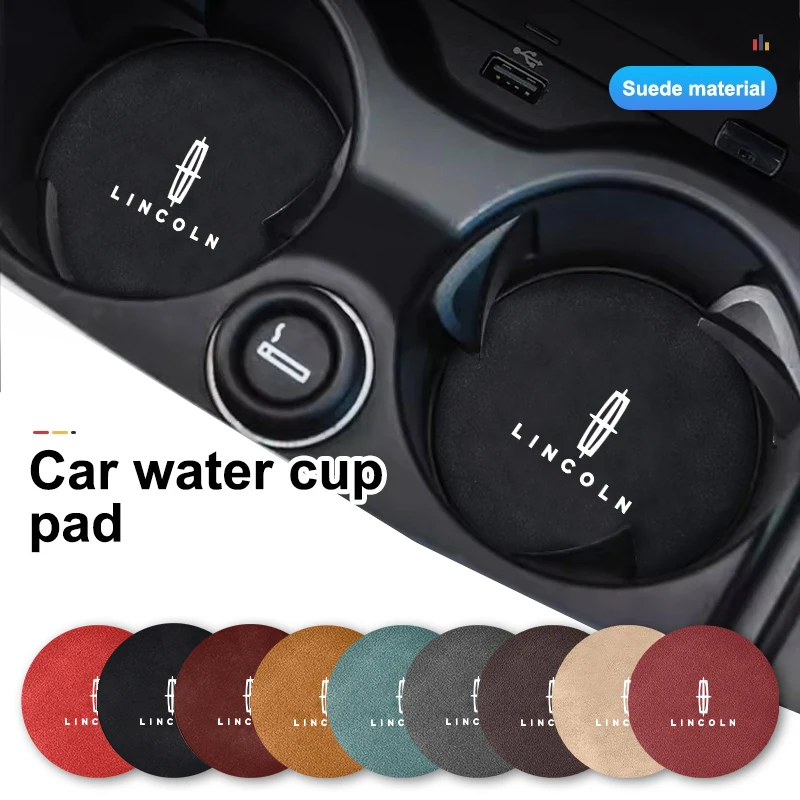 2Pcs Car Water Cup Pads Fur Leather Anti-Slip Mats Auto Accessories For Lincoln MKZ MKX Aviator Navigator Continental Corsair MK