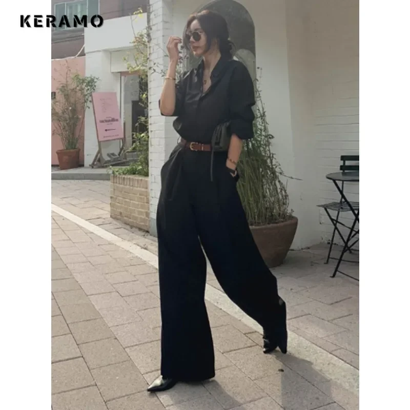 Imagem -04 - Calça Casual de Escritório Feminina Estilo Senhora Monocromática Cintura Alta Extragrande Perna Larga Retrô Calça de Comprimento Total Moda Inverno 2023