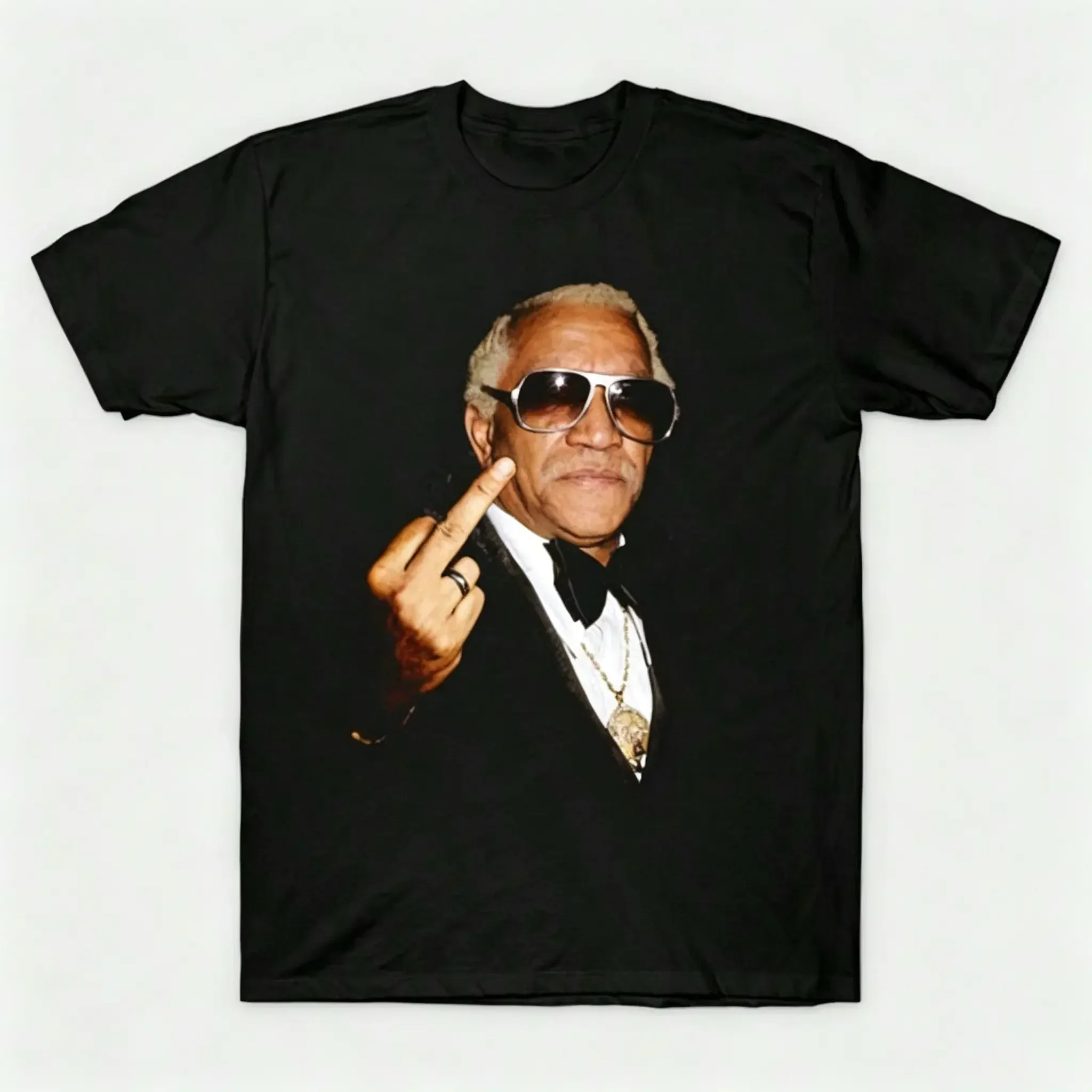 100% Cotton Vintage Retro Redd Foxx Middle Finger Portrait Graphic T-Shirt Sanford and Son Comedian 100% Cotton  Streetwear Casual Short Sleeve Tee Men Women Unisex Black White Custom Puerto Rico Football Fan Angel Wings Cut Girl Cherry Shirt Everglow