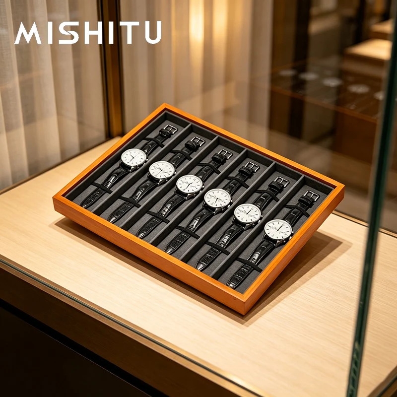 MISHITU Wooden Watch Stroage Tray 6/8 Slots Watch Display Organizer Drawer Cabinet Watch Band Holder Jewelry Tray for Men Watch