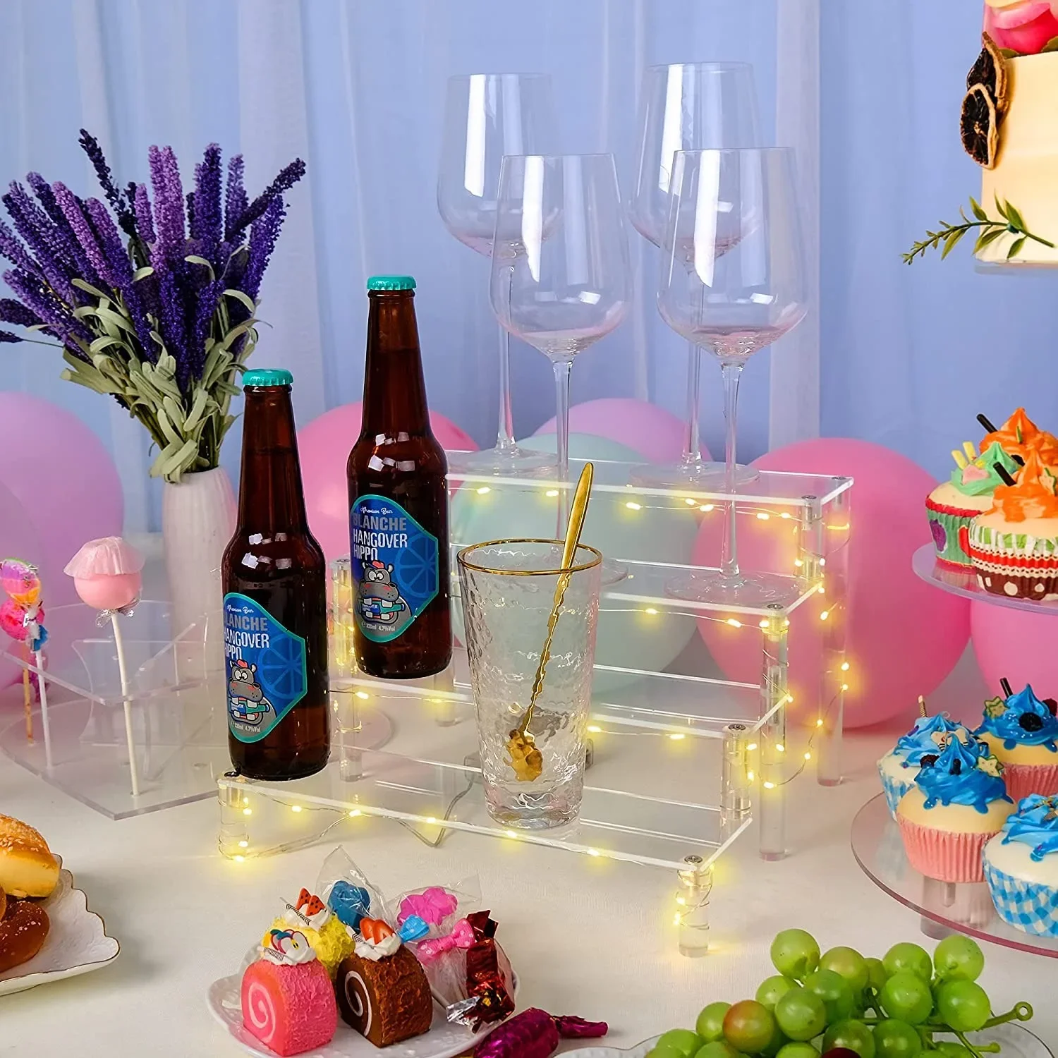 Acrylic Display Wood Riser Rack Perfume Shelf Makeup Storage and Action Figure Holder Car Model Cupcake Stand Storage Holders