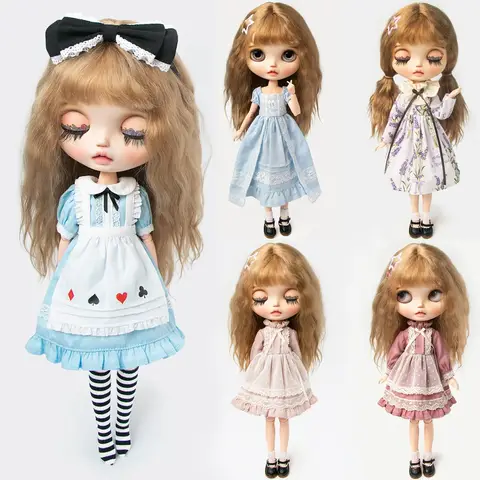 Blythe Clothes Vintage Dress Cute Lace Maxi Dress Uniform Maid Set for For Ymy Licca Azones Ob22 24 27 Ker YMY Doll Accessories