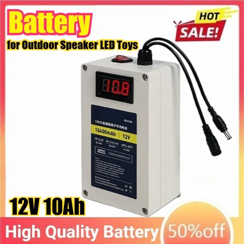 

12V 10Ah 10400mAh DC1210A Battery for LED Toys Inflatable Clothes Outdoor Speaker with US Charger Battery Pack