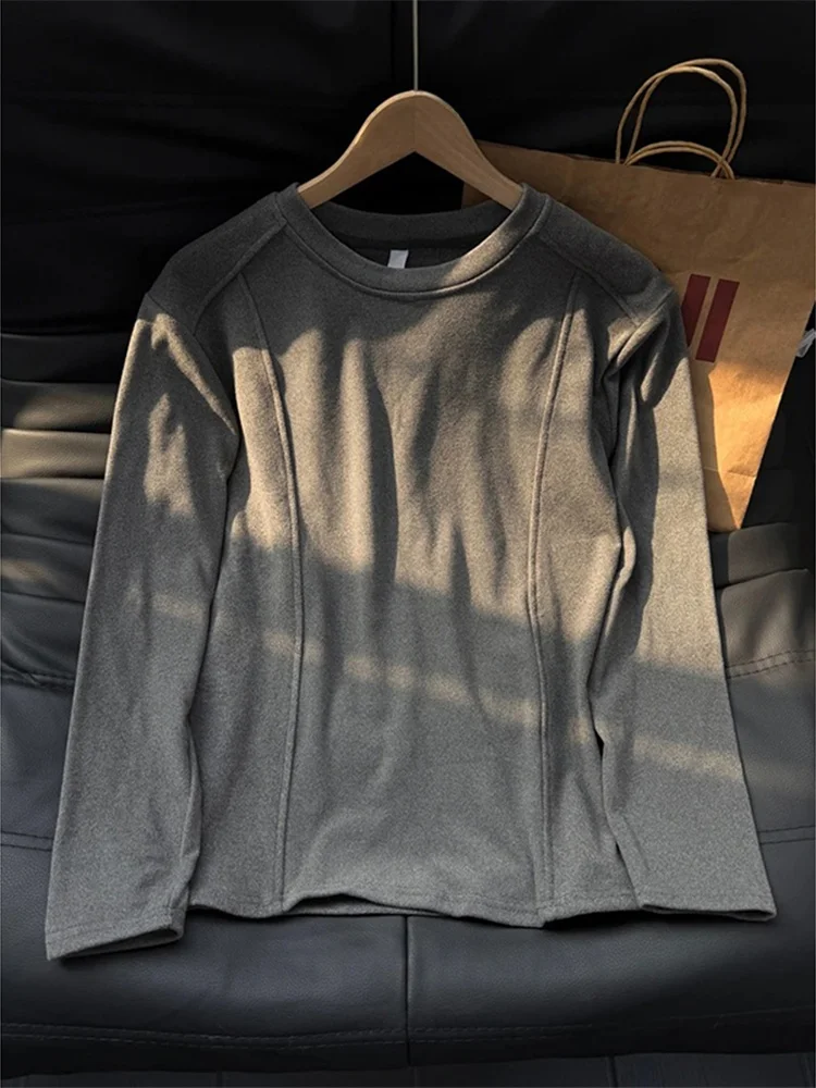 

Мужская термофутболка с длинным рукавом и круглым вырезом, двусторонняя, из флиса и вельвета, в стиле пэчворк, американского стиля, для ношения под одеждой