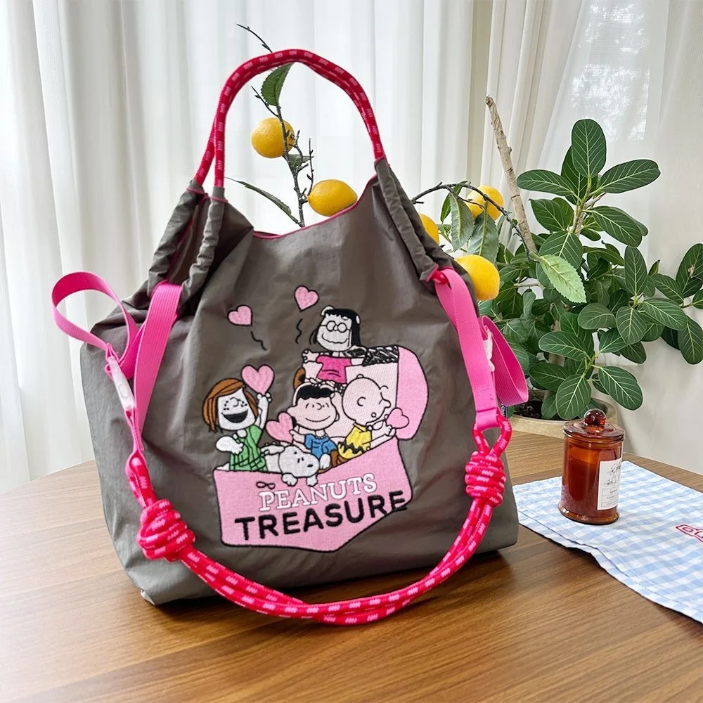 Snoopy bolsa de ombro simples feminina, bolsa escolar de grande capacidade para compras, casual, bolsa transversal, primavera verão