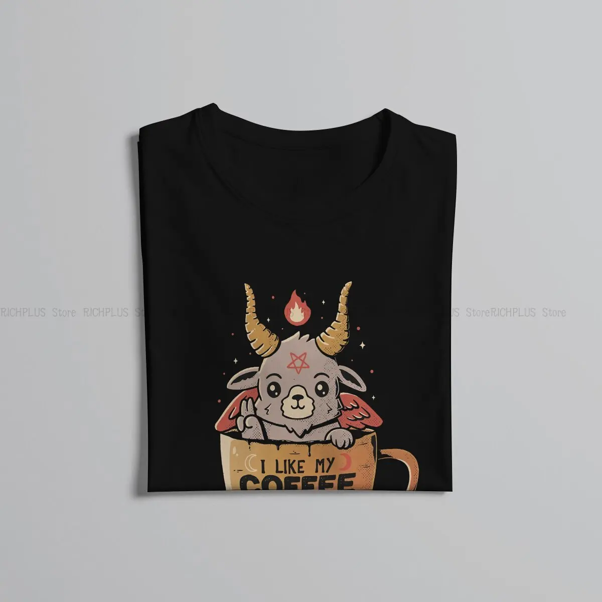 Baphomet Satan Lucifer Man TShirt Black Coffee Cute Evil Individuality T Shirt Harajuku Streetwear New Trend