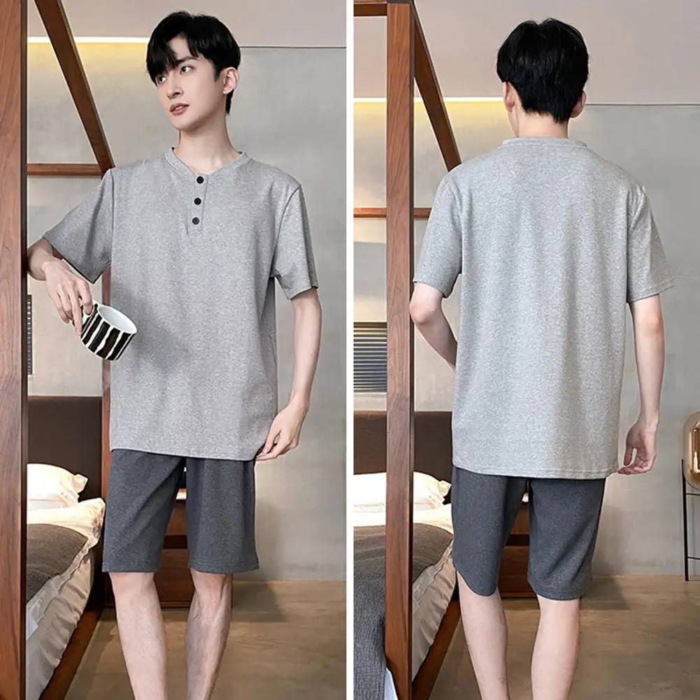 Men Loungewear Men's Summer Loungewear Set with O-neck Short Sleeve T-shirt Wide Leg Shorts Elastic Waist Pajamas Set for Loose