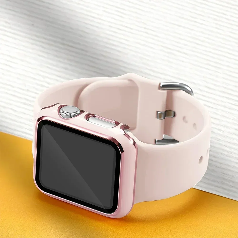 Cover For Apple watch Case 45mm 41mm 44mm 40mm 42mm 38mm Screen Protector PC Bumper Tempered Glass iWatch series 8 7 SE 6 5 4 9