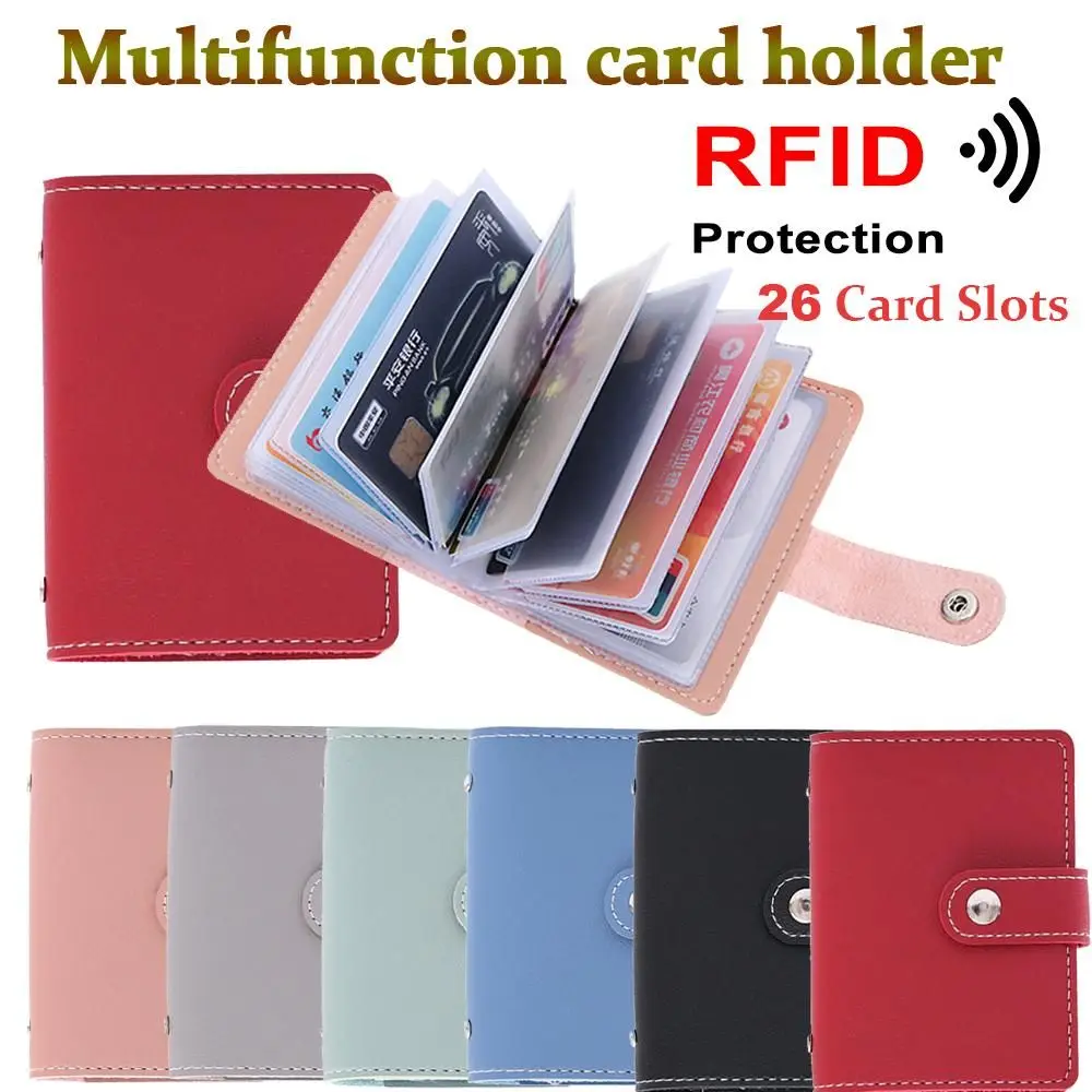 26 Card Slots Slim Women Men Candy Color PU Leather Wallet RFID Blocking Credit Card Holder