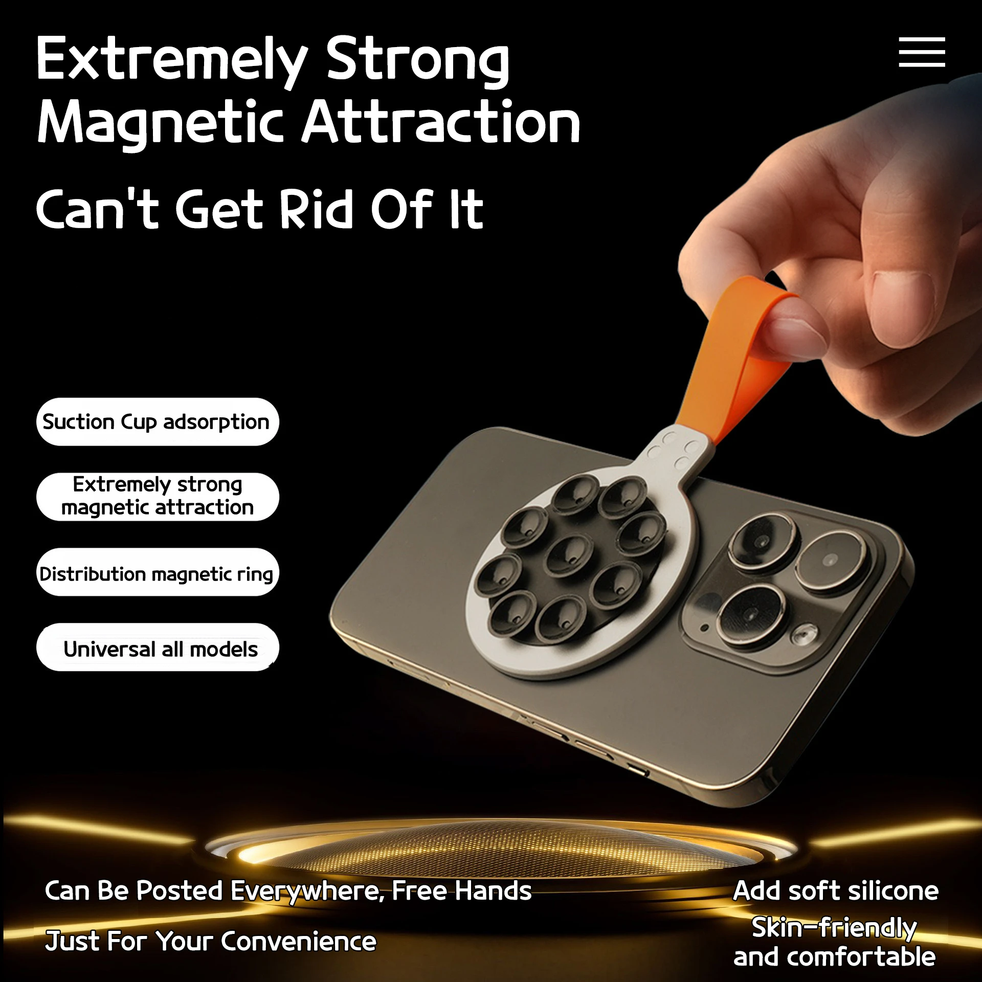 

Силиконовая магнитная подставка для телефона на присоске с сильным магнитом. Компактная портативная прочная и стабильная настольная и настенная подставка для кольца.