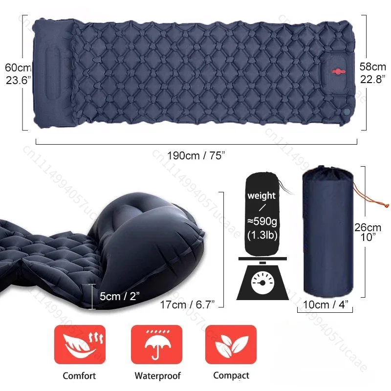 Inflatable Lightweight Camping Mattress with Air Pillow Portable Air Cushion Waterproof Backpack Sleeping Pad