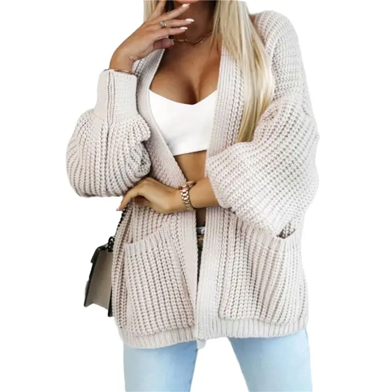 أفضل ما في 2025-سترة صوفية نسائية للخريف والشتاء موضة عادية كم طويل المتضخم سترة مشغولة من الصوف سترة