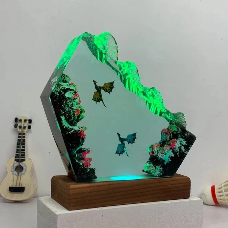ドラゴン出発生物樹脂テーブルライト創造的なアート装飾ランプ飛龍テーマナイトライト USB 充電