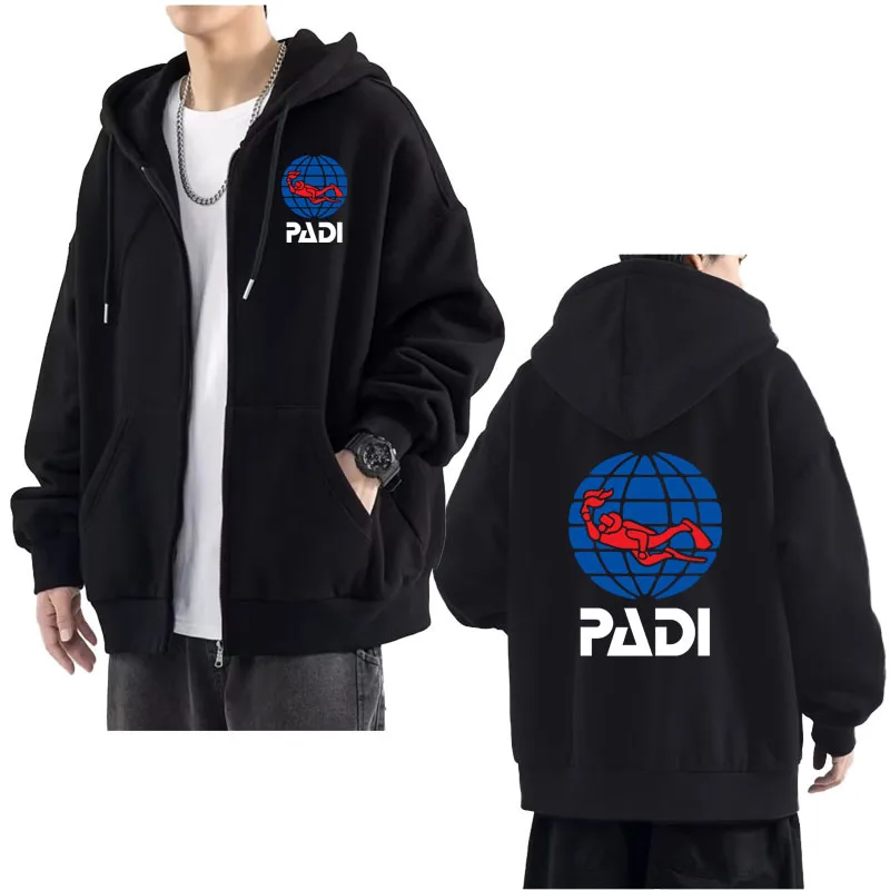 Scuba Driver Padi 2024 Men's New Printing Solid Color Zipper hoodie Long Sleeve Jacket Casual Sweatshirt Hooded cardigan Tops