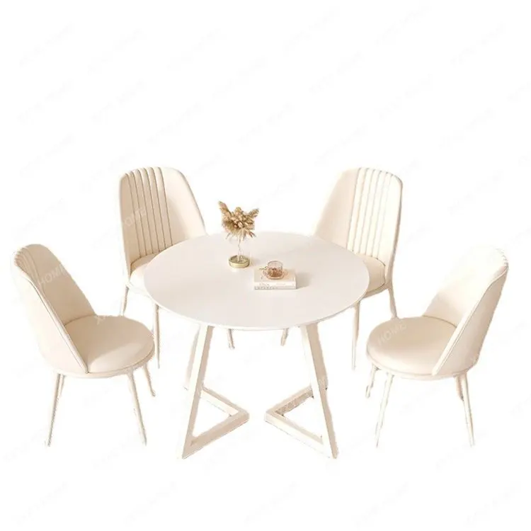 Modern Simple Home Rice Table Advanced Design Pure White Dining Table Restaurant Silent Cream Style Stone Plate round Table