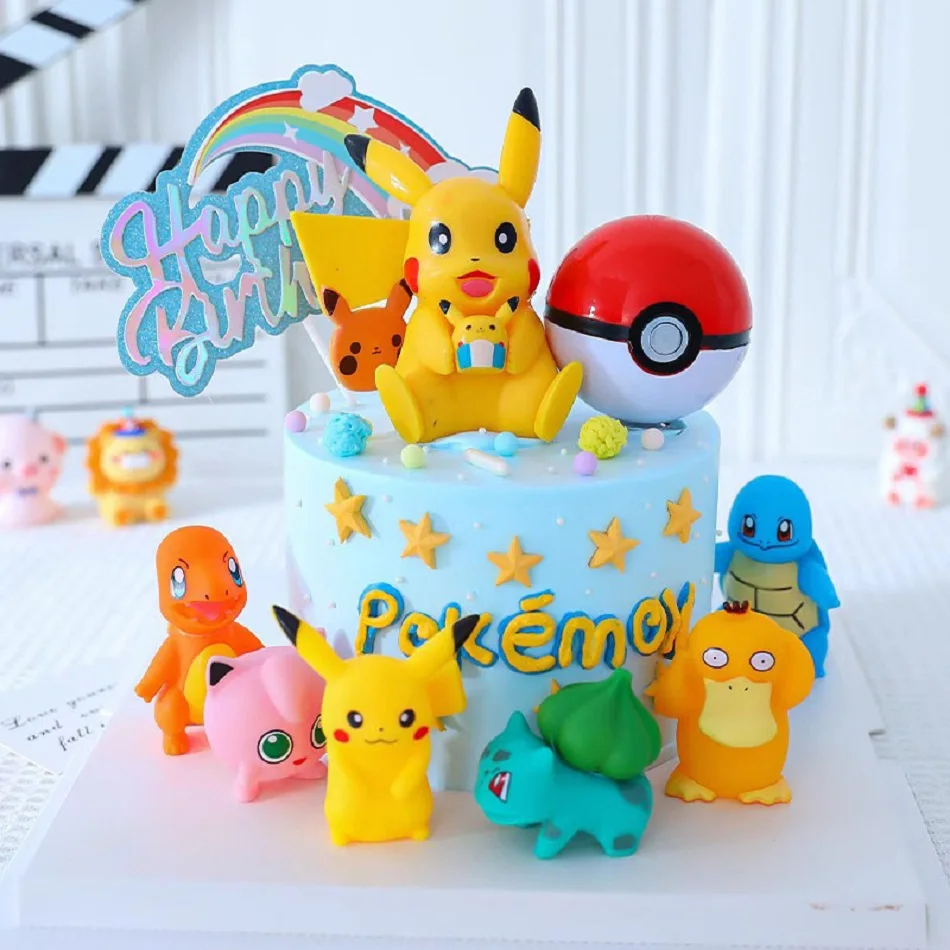 13 szt./zestaw Toppery na Tort Pokemon Pikachu Figurki Anime Dekoracje na Tort Urodzinowy Pokemon Ozdoby dla Chłopca Prezent dla Dzieci