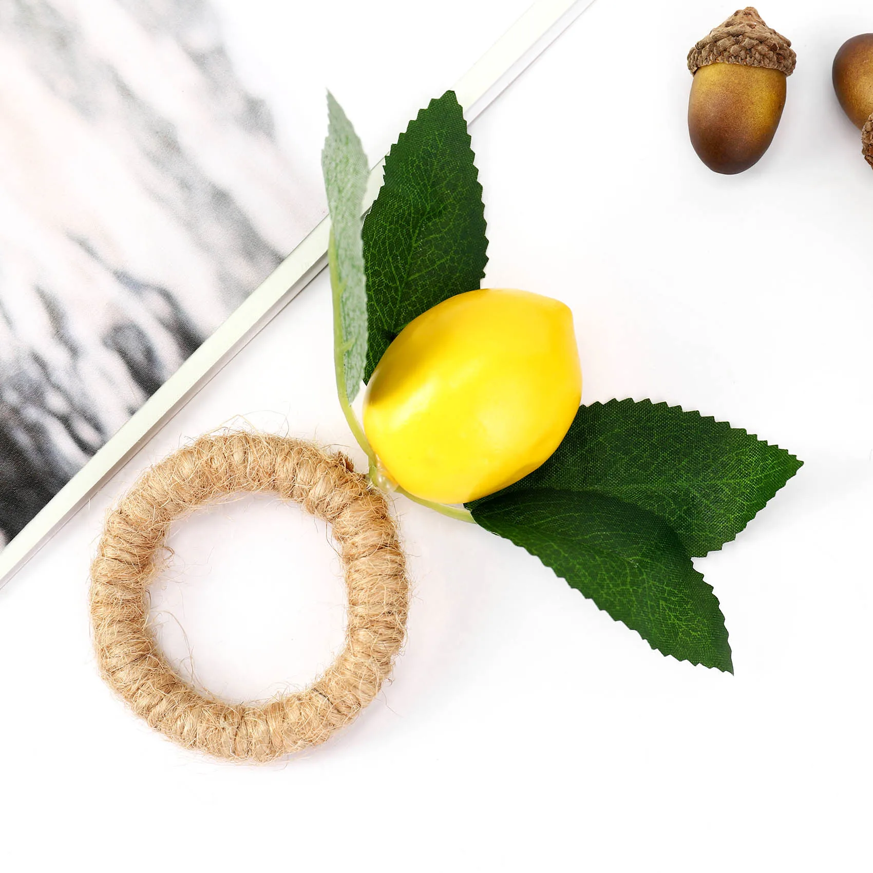 ABWR-Lemon Napkin Rings Set,Lemon Vine Napkin Rings,Dinning Table Setting Napkin Holder For Home,Dining Table,Holiday Decor
