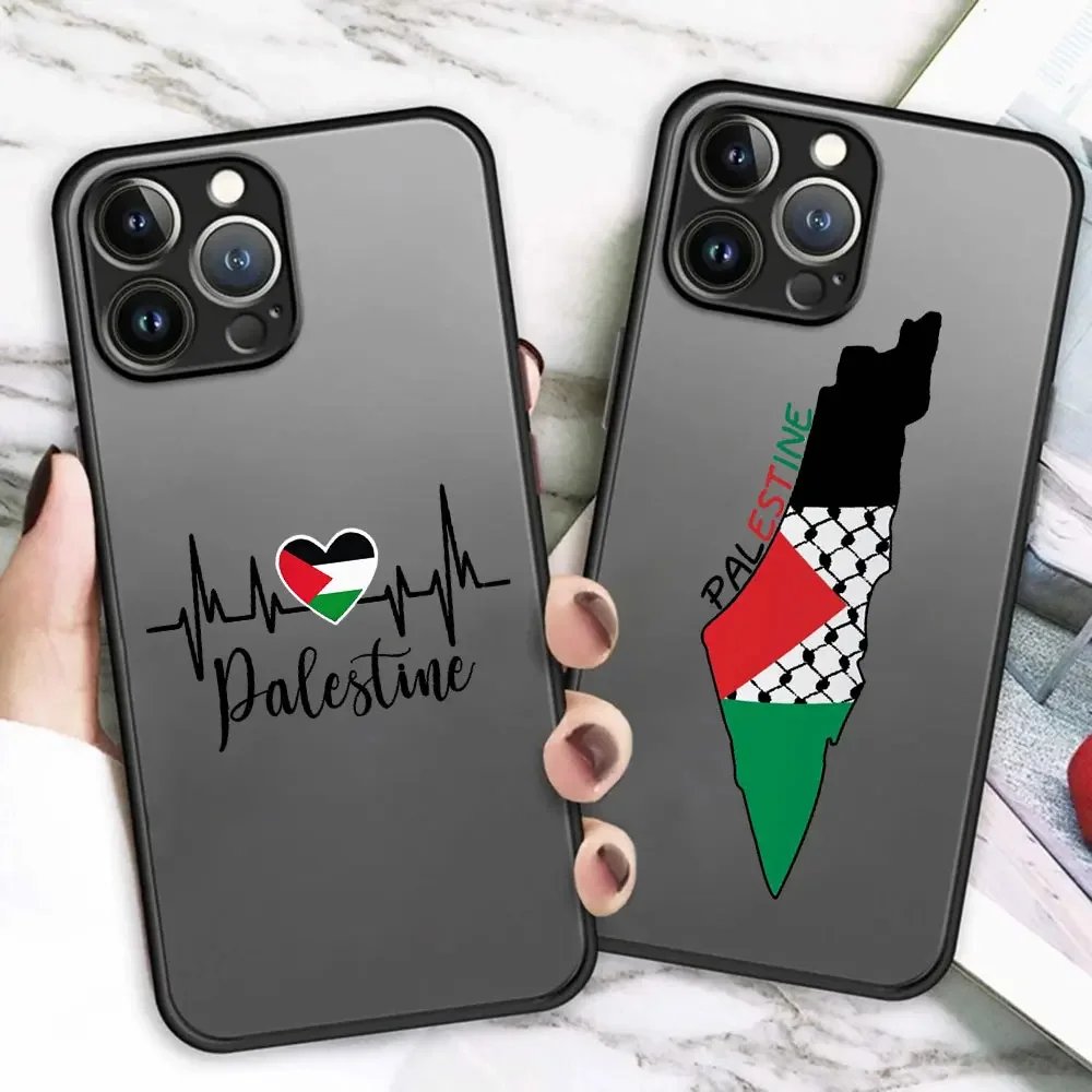 Popular Matte Transparent Back Phone Case For iPhone 16 15 14 13 12 11 Pro Max X XR XS 8 Plus Palestine Passport Flag Map Cover