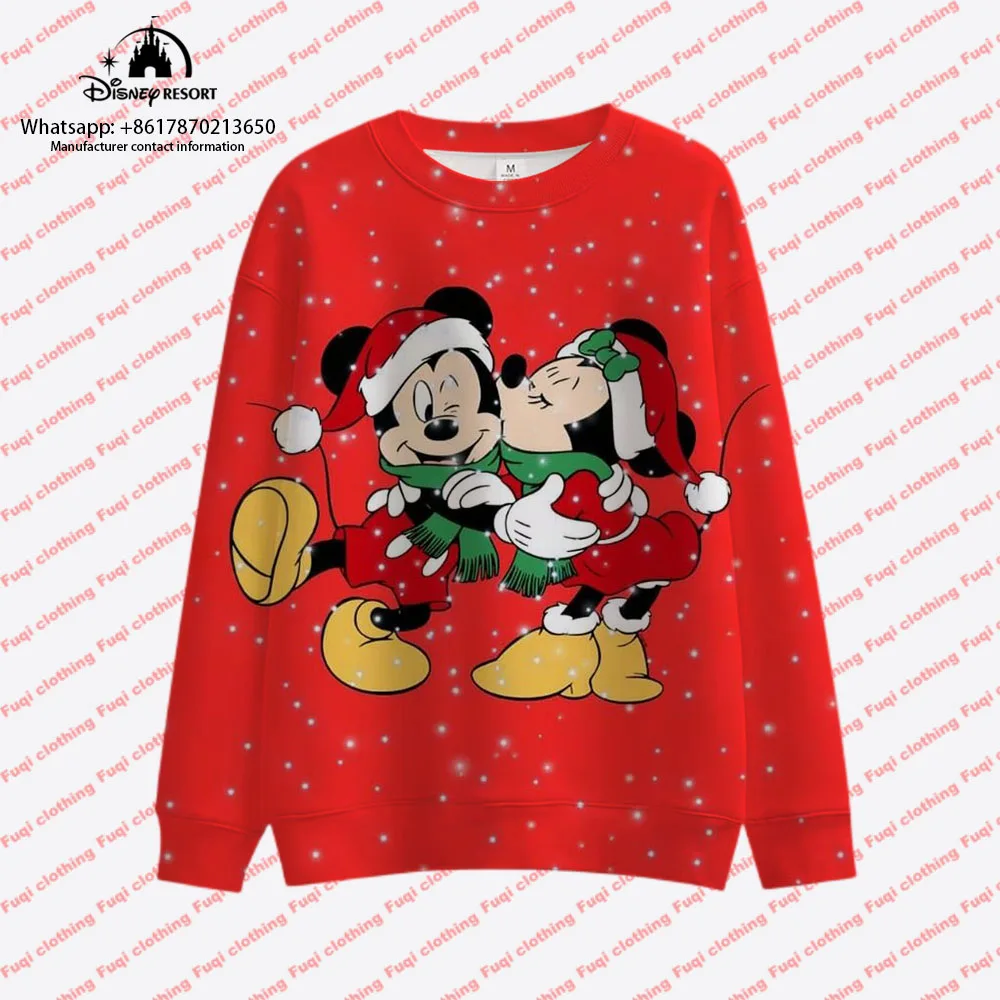 2024 Autumn Christmas New Harajuku Round Neck Casual Women\'s Long Sleeve Sweatshirt Mickey Minnie Boys and Girls Cute Pullover